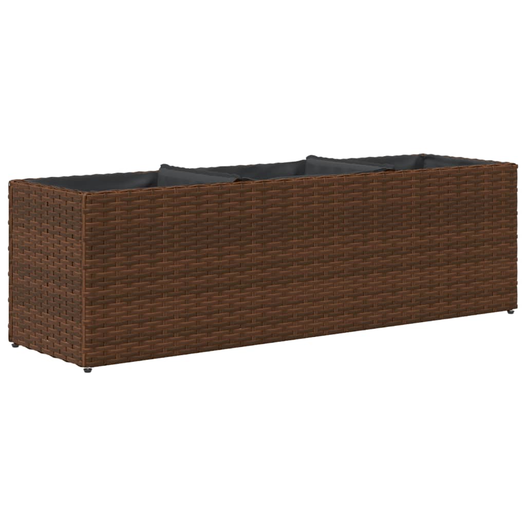 Fioriera da Giardino con 3 Vasi Marrone 105x30x32 cm Polyrattan