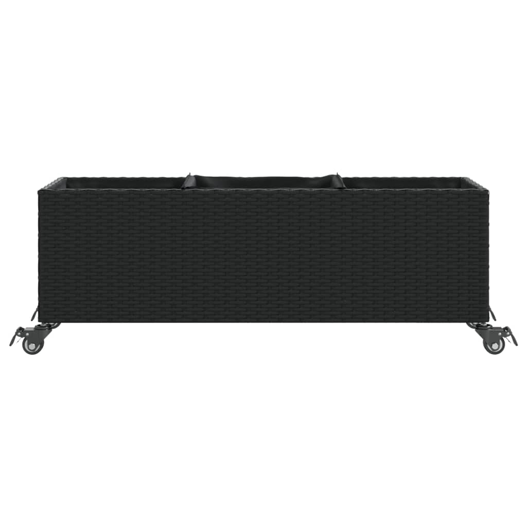 Fioriera con Ruote e 3 Vasi Nera 107x32x38 cm in Polyrattan