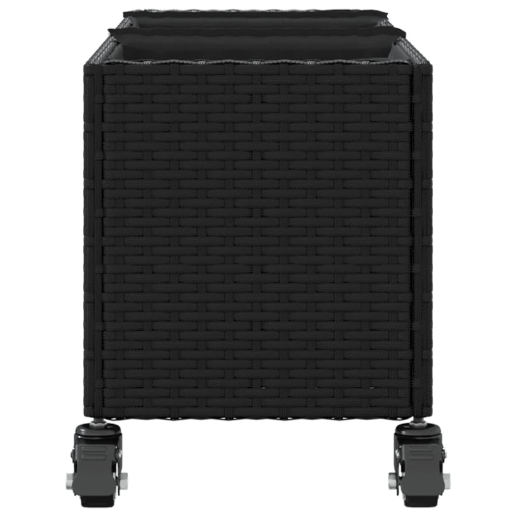 Fioriera con Ruote e 3 Vasi Nera 107x32x38 cm in Polyrattan