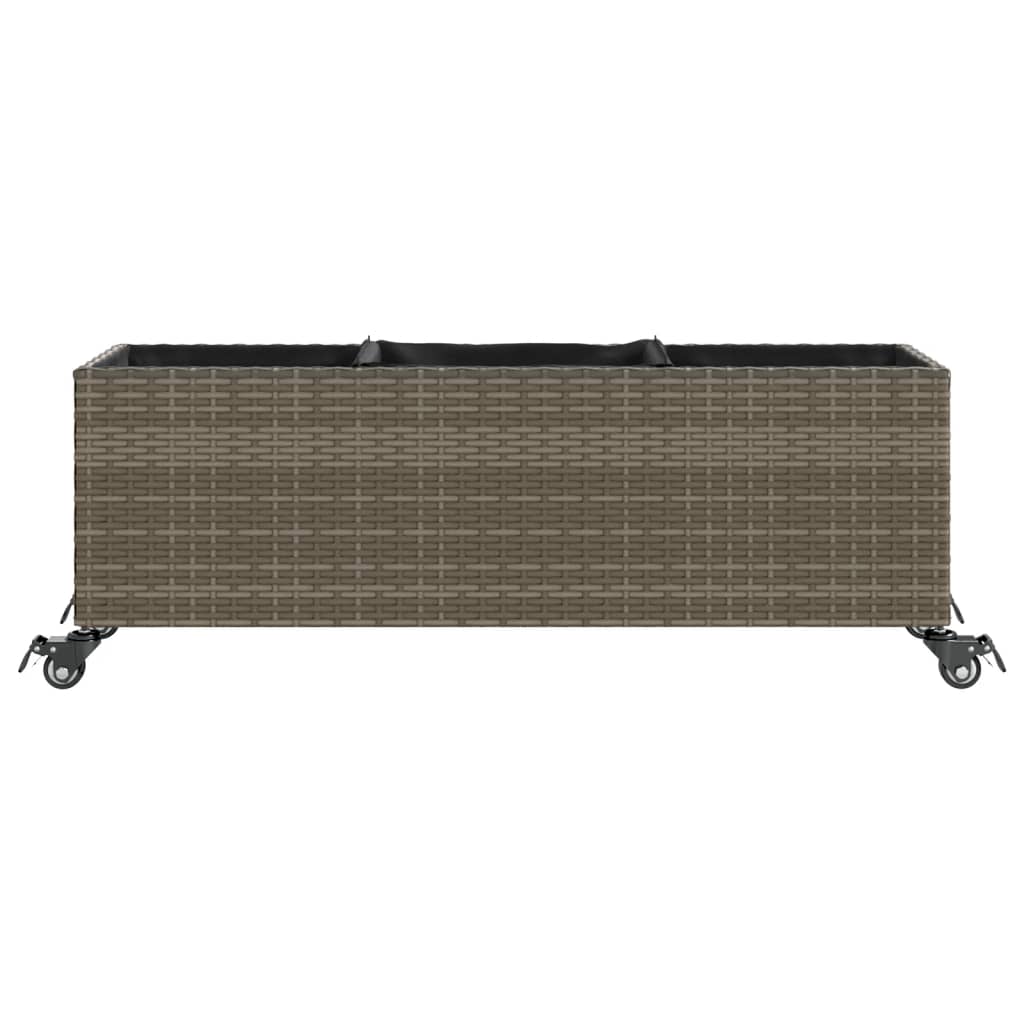 Fioriera con Ruote e 3 Vasi Grigia 107x32x38 cm in Polyrattan