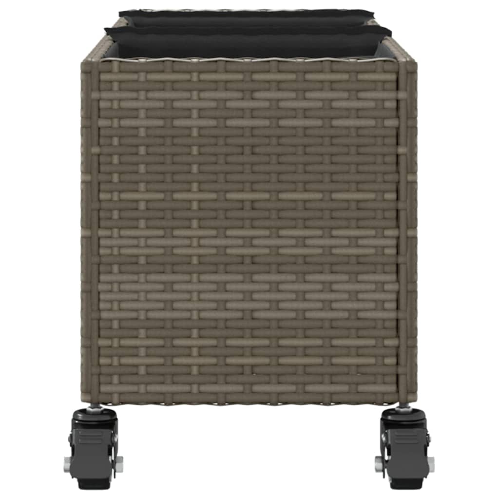 Fioriera con Ruote e 3 Vasi Grigia 107x32x38 cm in Polyrattan