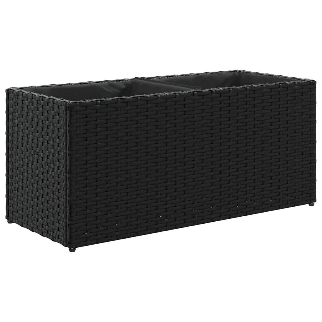 Fioriera da Giardino con 2 Vasi Nera 72x30x32 cm in Polyrattan