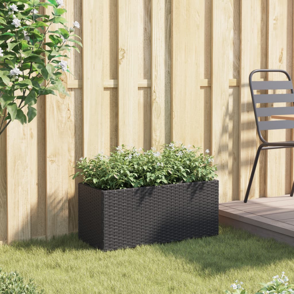 Fioriera da Giardino con 2 Vasi Nera 72x30x32 cm in Polyrattan