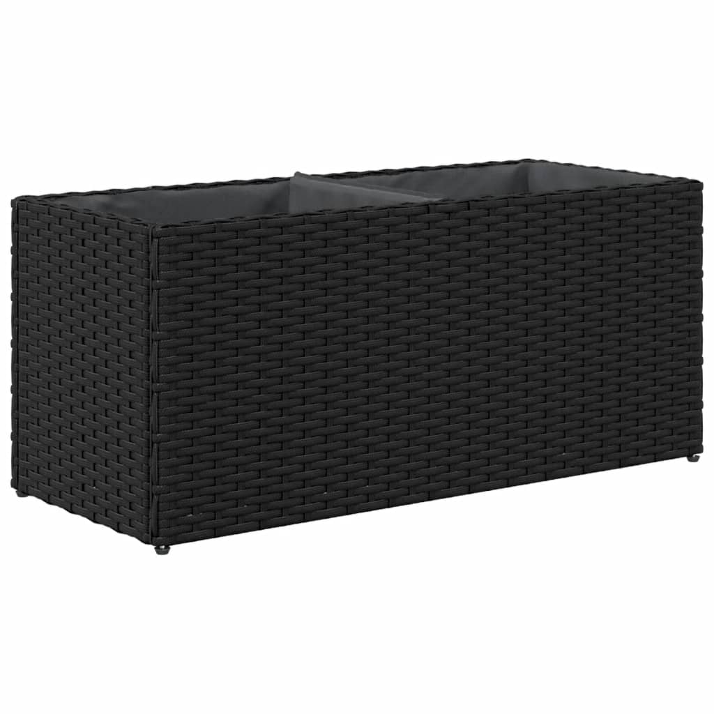 Fioriera da Giardino con 2 Vasi Nera 72x30x32 cm in Polyrattan