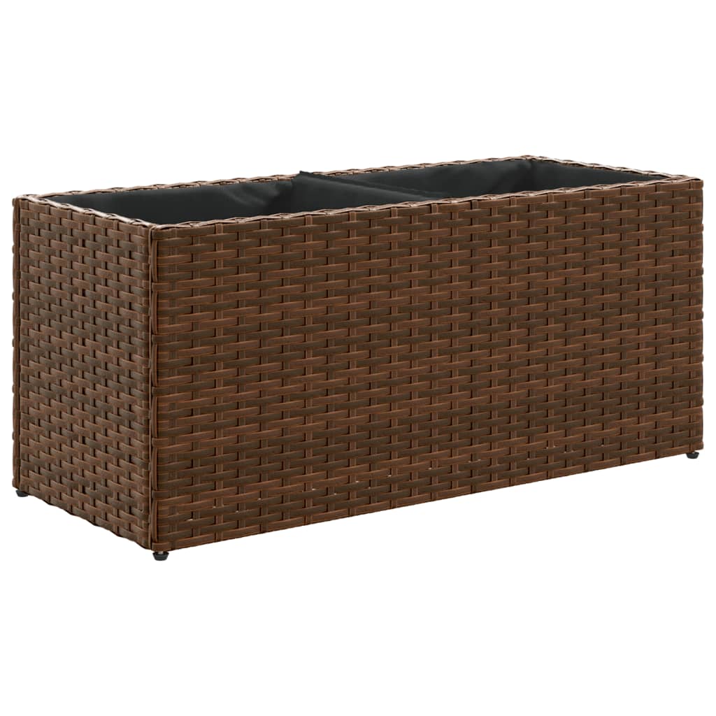 Fioriera da Giardino con 2 Vasi Marrone 72x30x32 cm Polyrattan