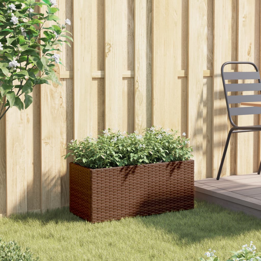 Fioriera da Giardino con 2 Vasi Marrone 72x30x32 cm Polyrattan