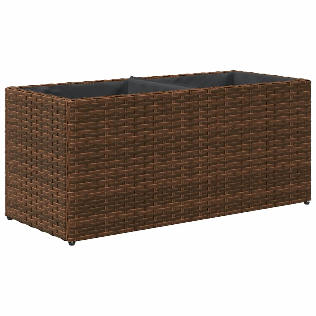 Fioriera da Giardino con 2 Vasi Marrone 72x30x32 cm Polyrattan