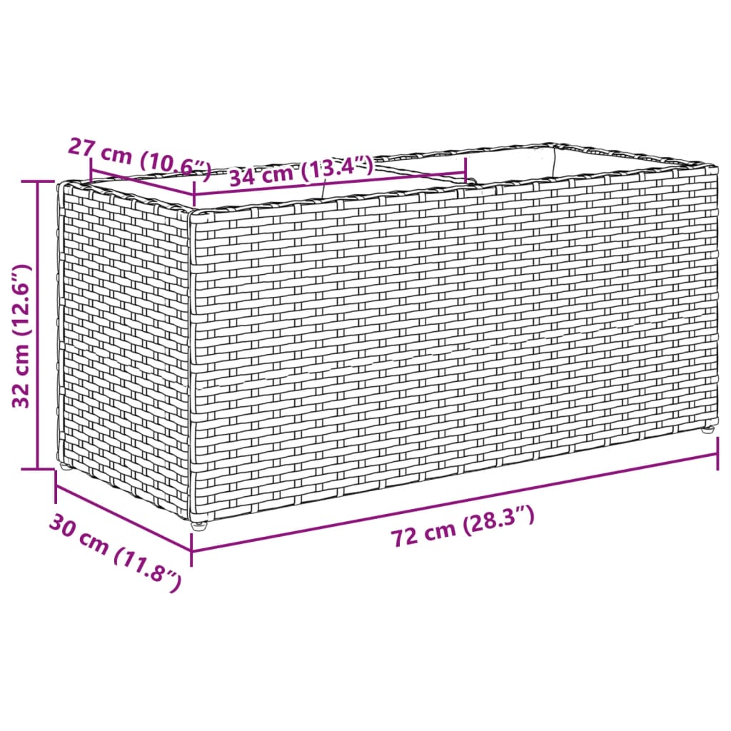 Fioriera da Giardino con 2 Vasi Grigia 72x30x32 cm Polyrattan