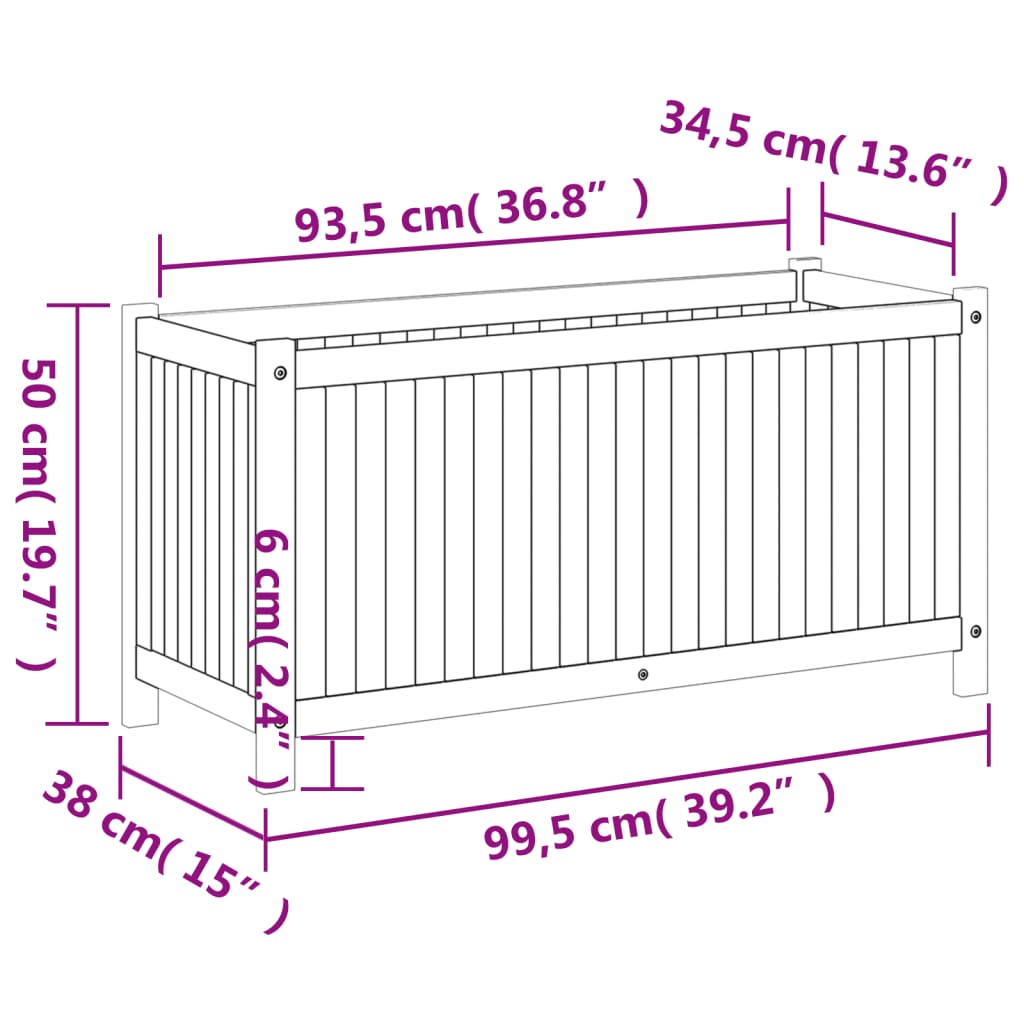 Fioriera Giardino con Rivestimento 99,5x38x50cm Massello Acacia