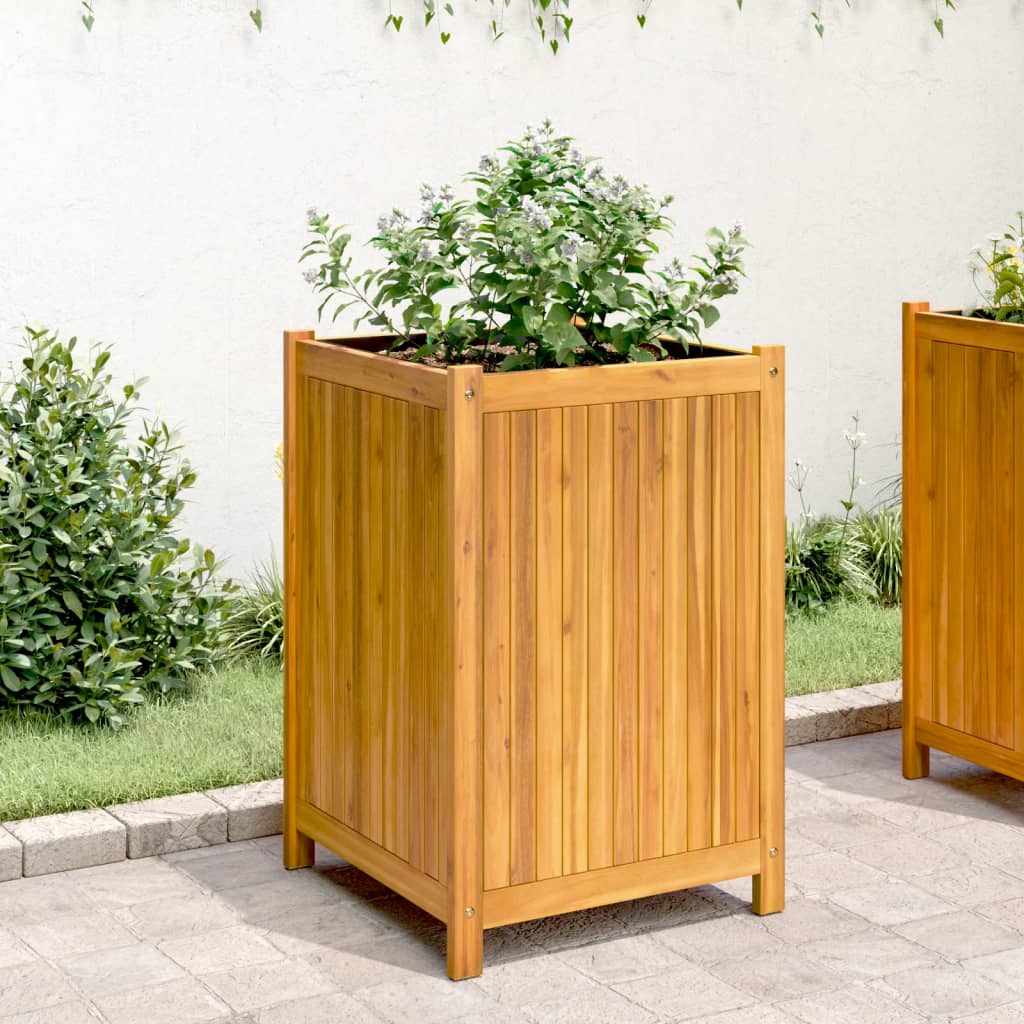 Fioriera Giardino con Rivestimento 50x50x75 cm Massello Acacia