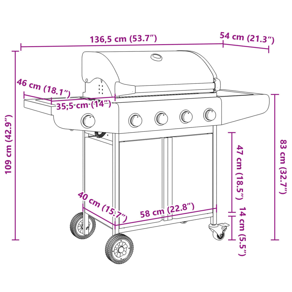 Griglia Barbecue a Gas con 5 Bruciatori Argento in Acciaio