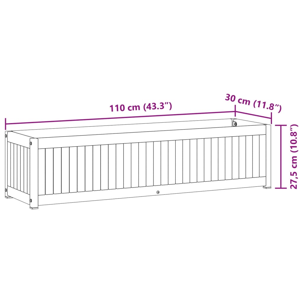 Fioriera da Giardino 110x30x27,5 cm in Legno Massello di Acacia