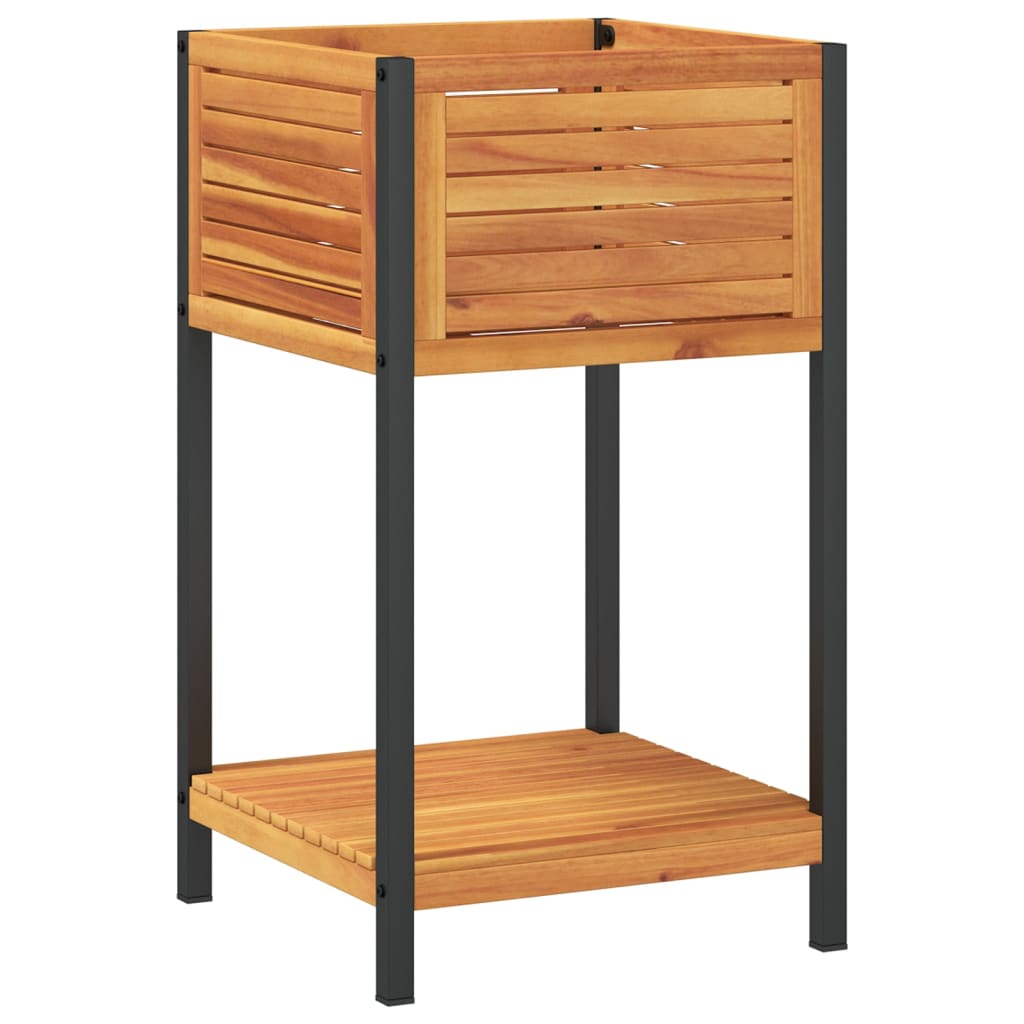 Fioriera con Ripiano 45x45x80 cm in Legno Acacia e Acciaio