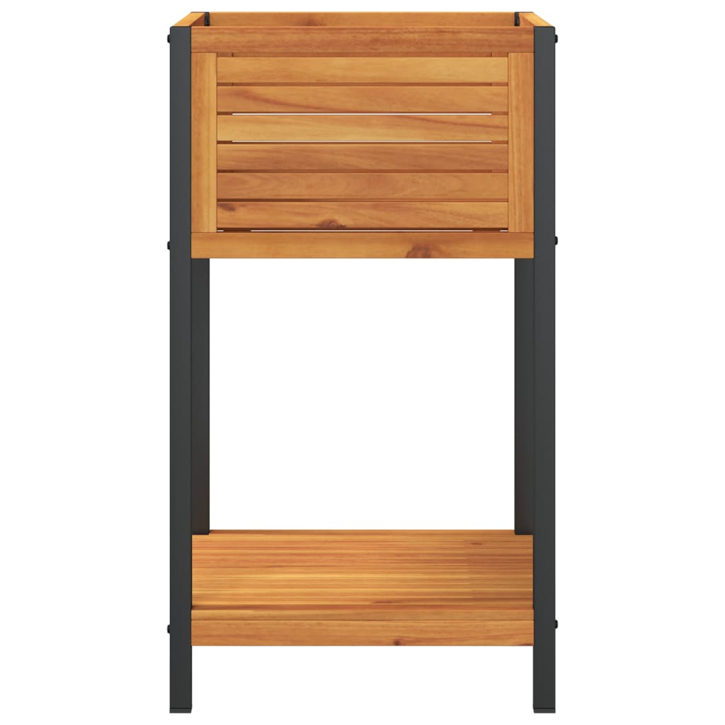 Fioriera con Ripiano 45x45x80 cm in Legno Acacia e Acciaio