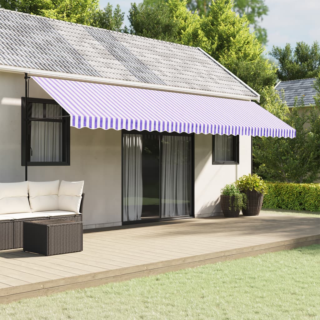 Tessuto Ricambio per Mantovana da Tenda Righe Blu e Bianche 600 cm