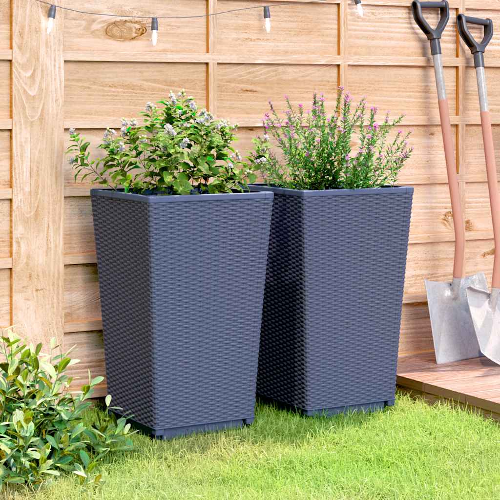 Fioriere da Giardino 2 pz Grigio Blu 32,5x32,5x57 cm in PP