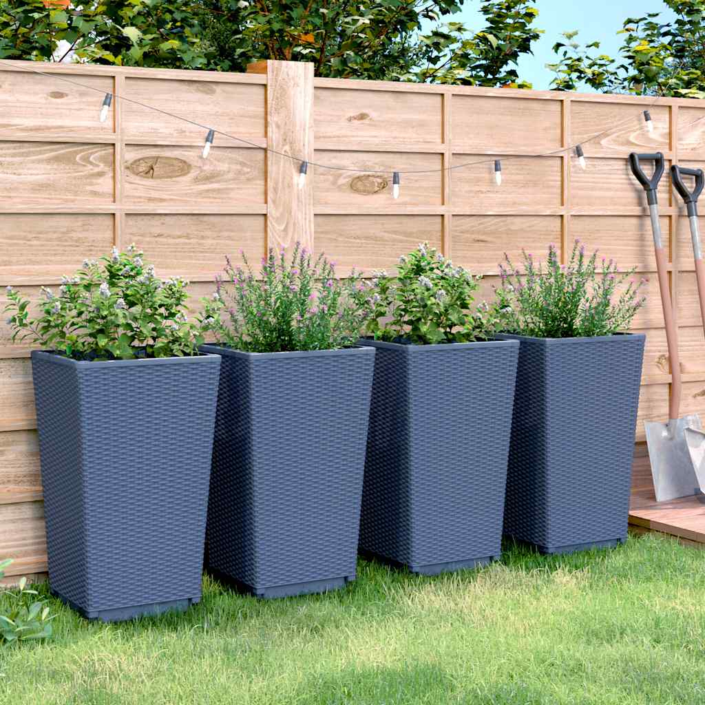 Fioriere da Giardino 4 pz Grigio Blu 32,5x32,5x57 cm in PP