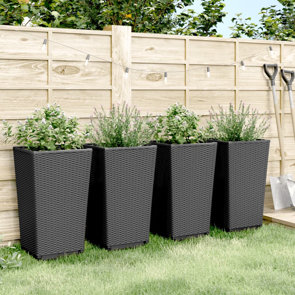 Fioriere da Giardino 4 pz Nere 32,5x32,5x57 cm in PP