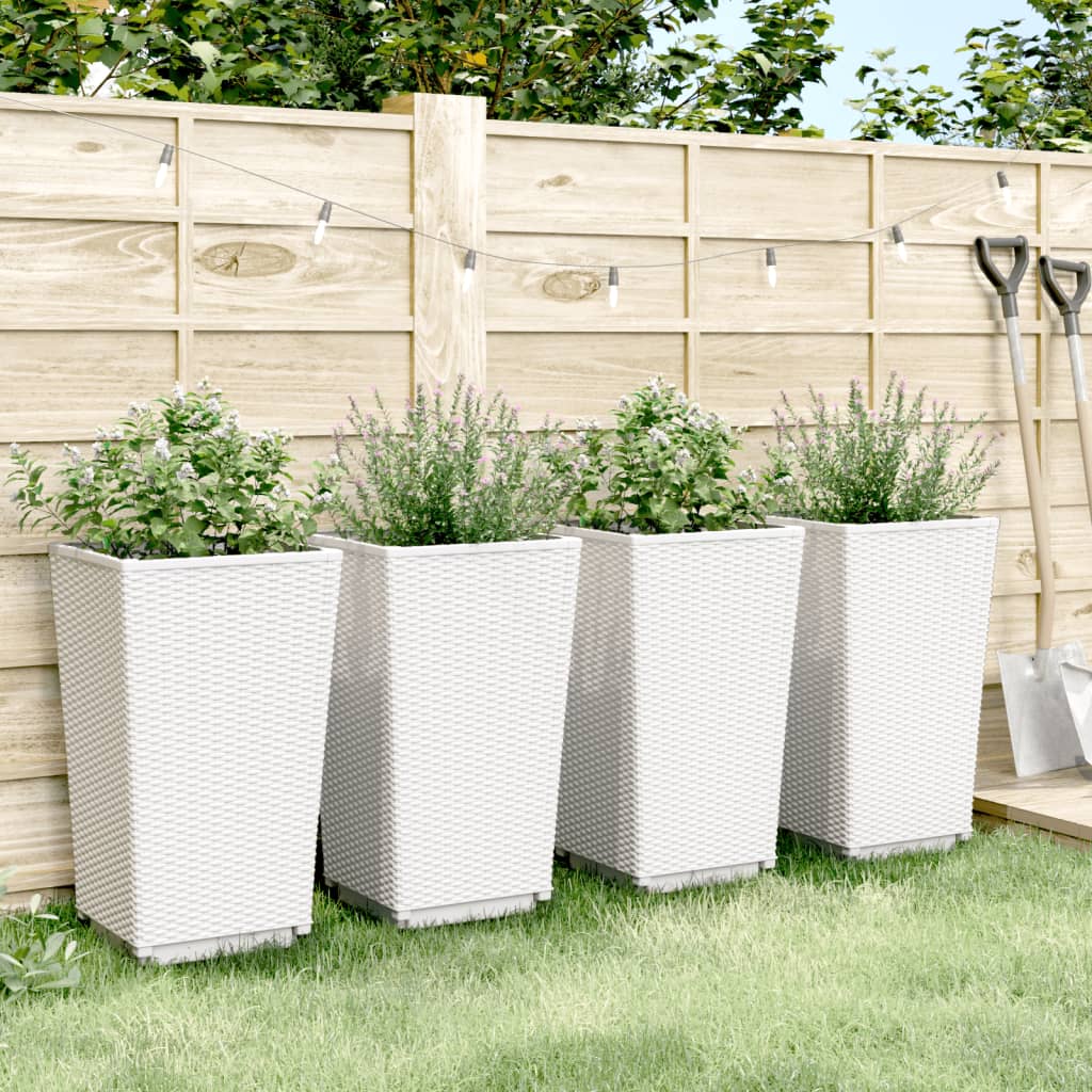 Fioriere da Giardino 4 pz Bianche 32,5x32,5x57 cm in PP