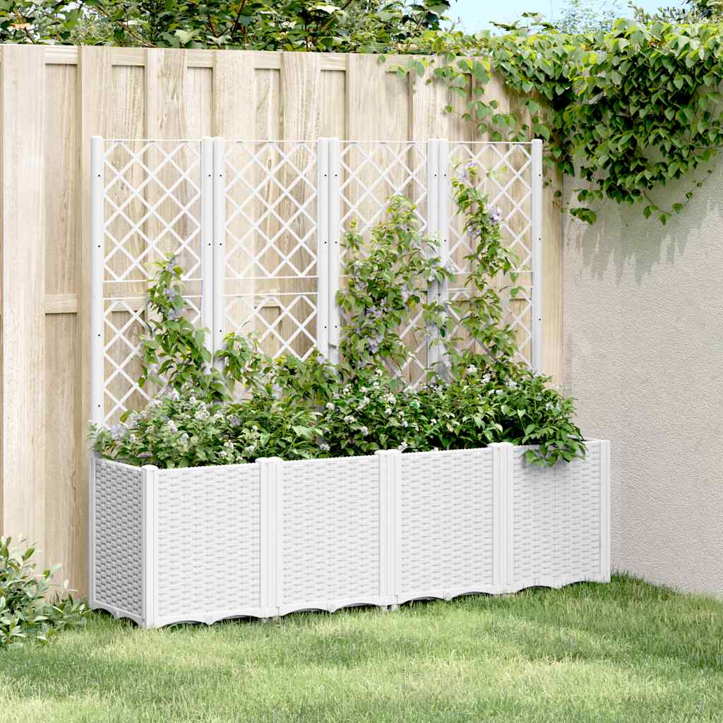 Fioriera da Giardino con Traliccio Bianco 160x40x140 cm in PP