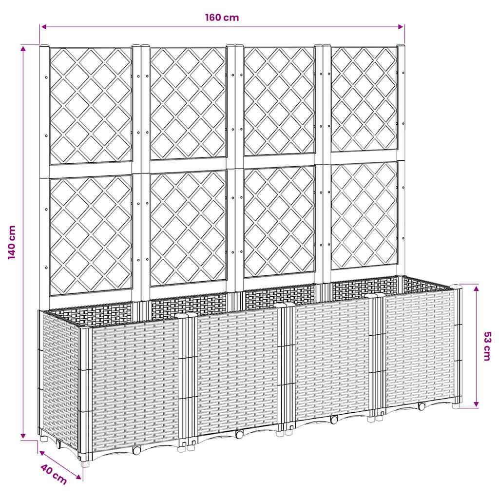 Fioriera da Giardino con Traliccio Marrone 160x40x140 cm in PP