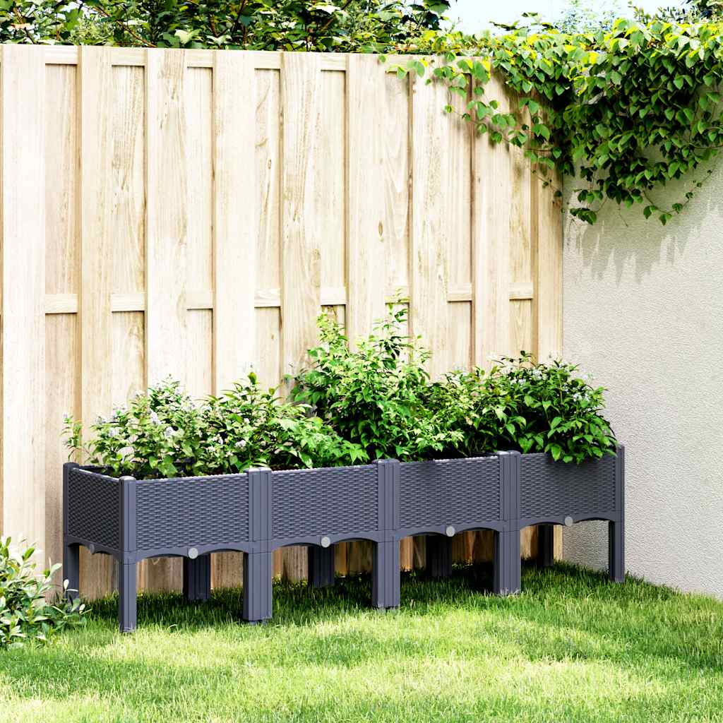 Fioriera da Giardino con Gambe Grigio Blu 160x40x42 cm in PP