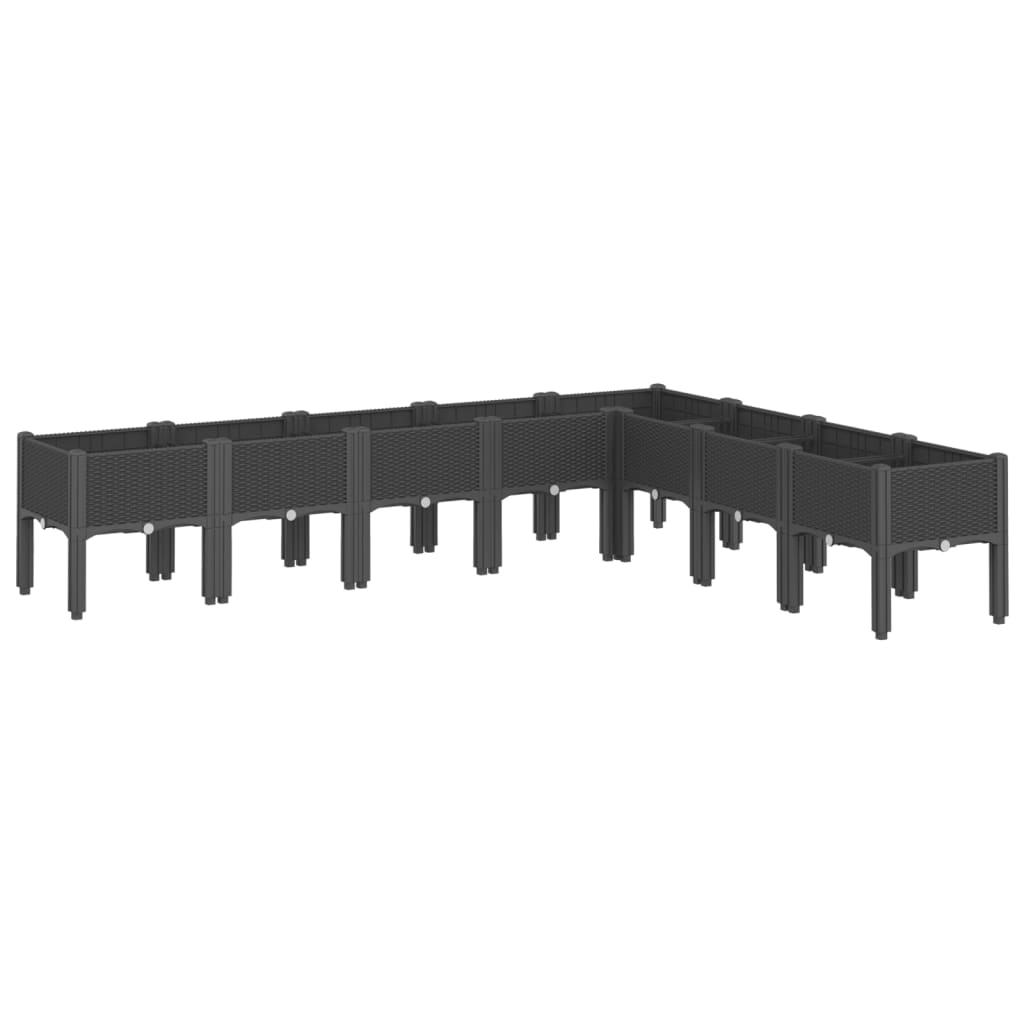 Fioriera da Giardino con Gambe Nera 200x160x42 cm in PP