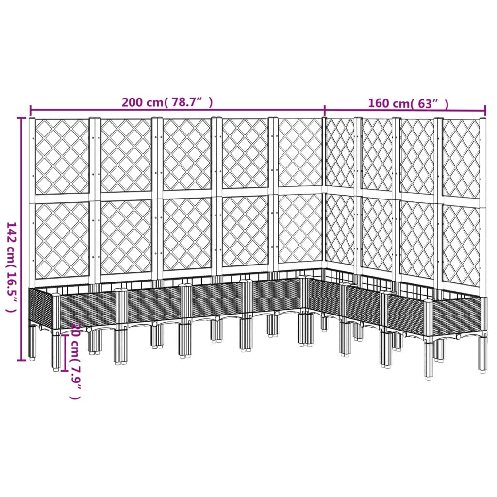 Fioriera Giardino con Traliccio Grigio Chiaro 200x160x142 cm PP