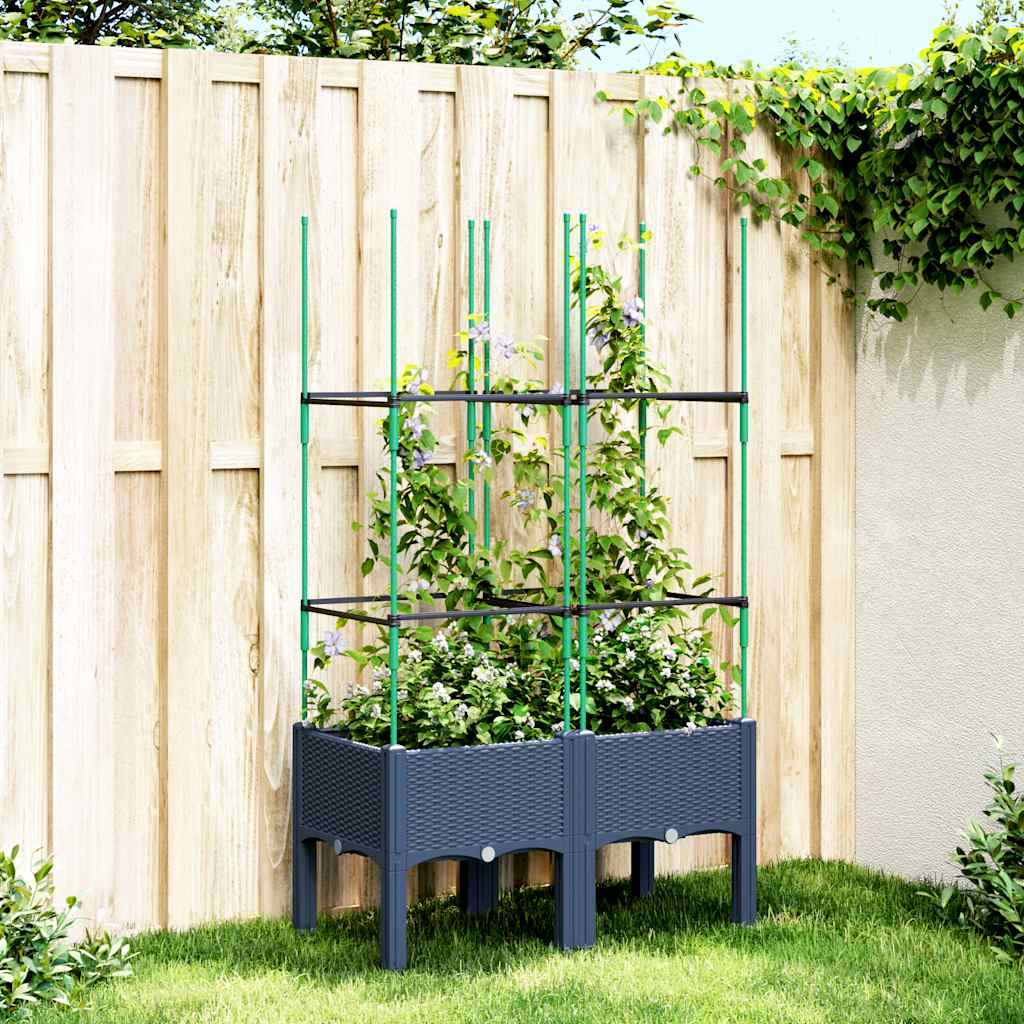 Fioriera da Giardino con Graticcio Grigio Blu 80x40x142,5cm PP