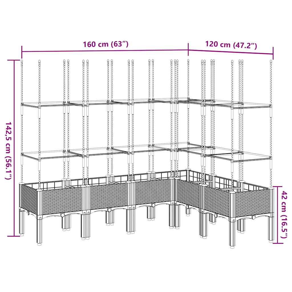 Fioriera Giardino con Graticcio Grigio Blu 160x120x142,5 cm PP