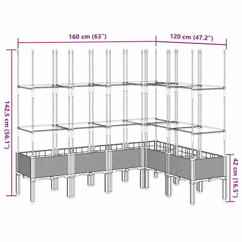 Fioriera Giardino con Graticcio Grigio 160x120x142,5 cm PP