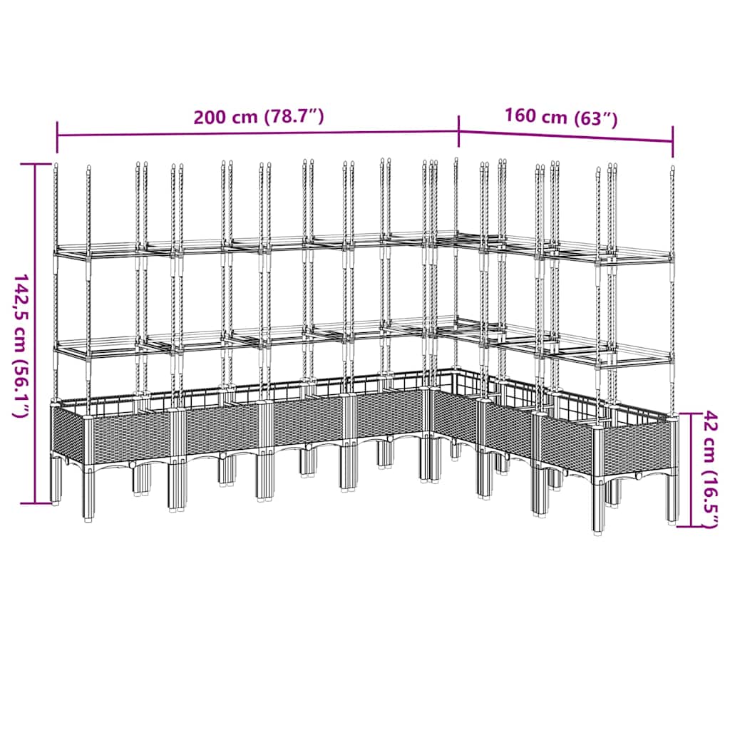 Fioriera da Giardino con Traliccio Marrone 200x160x142,5 cm PP