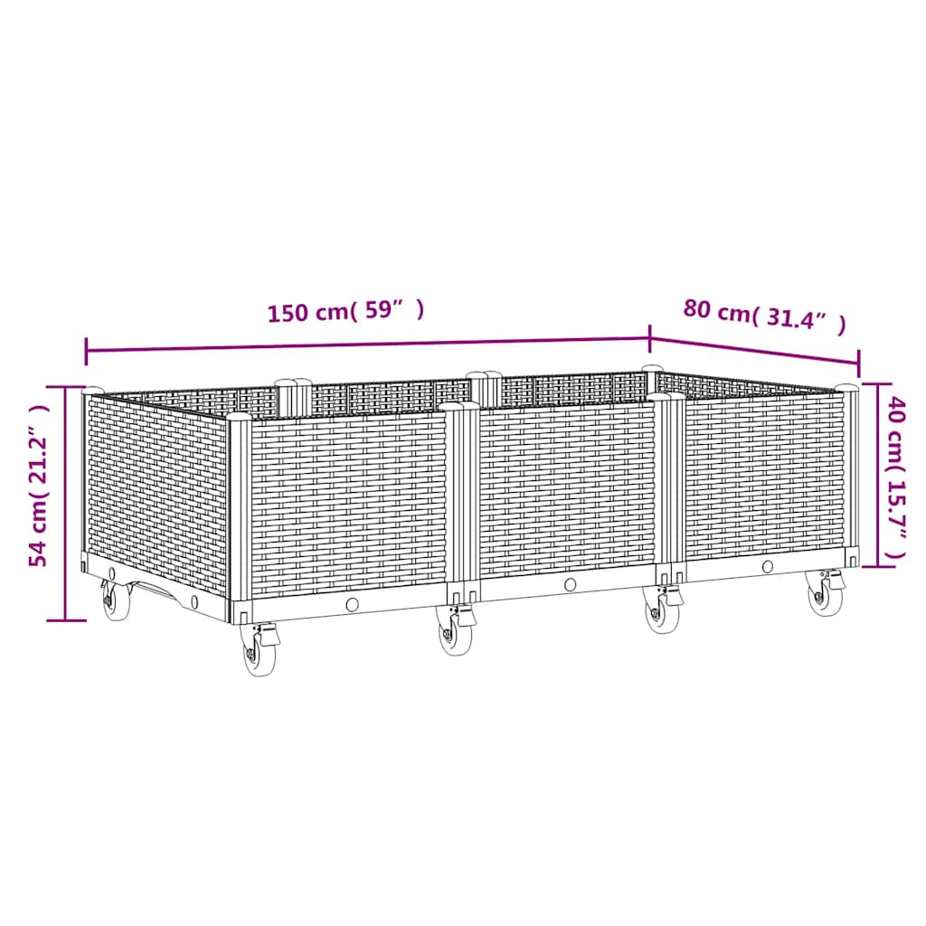 Fioriera da Giardino con Ruote Grigio Blu 150x80x54 cm in PP