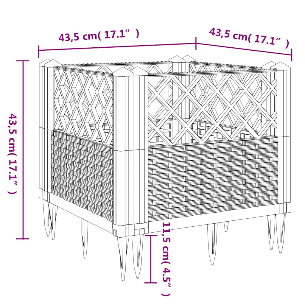 Fioriera Giardino Picchetti Grigio Blu 43,5x43,5x43,5 cm PP
