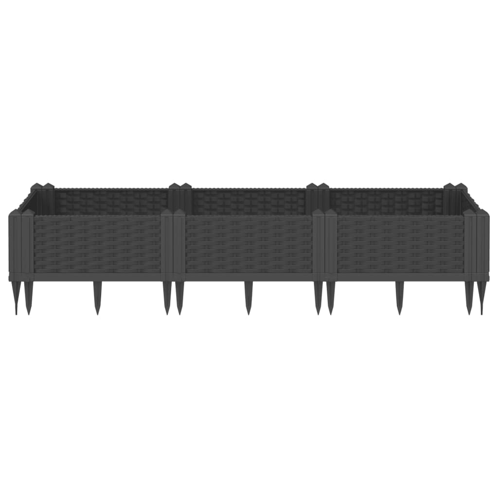 Fioriera da Giardino con Picchetti Nera 125x40x28,5 cm PP