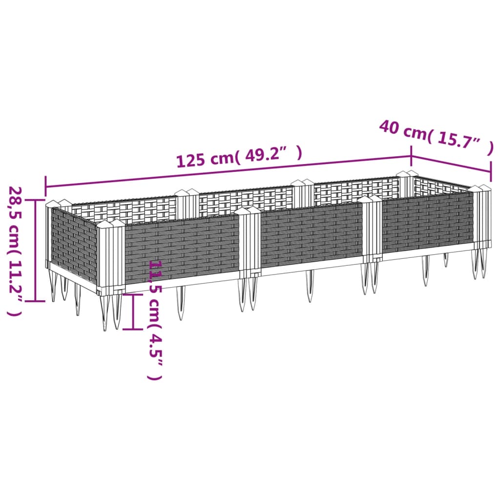 Fioriera da Giardino con Picchetti Nera 125x40x28,5 cm PP
