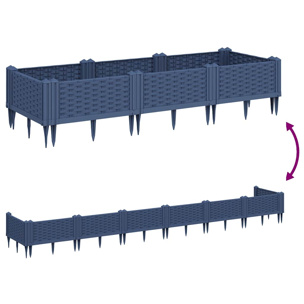 Fioriera Giardino con Picchetti Grigio Blu 125x40x28,5 cm PP