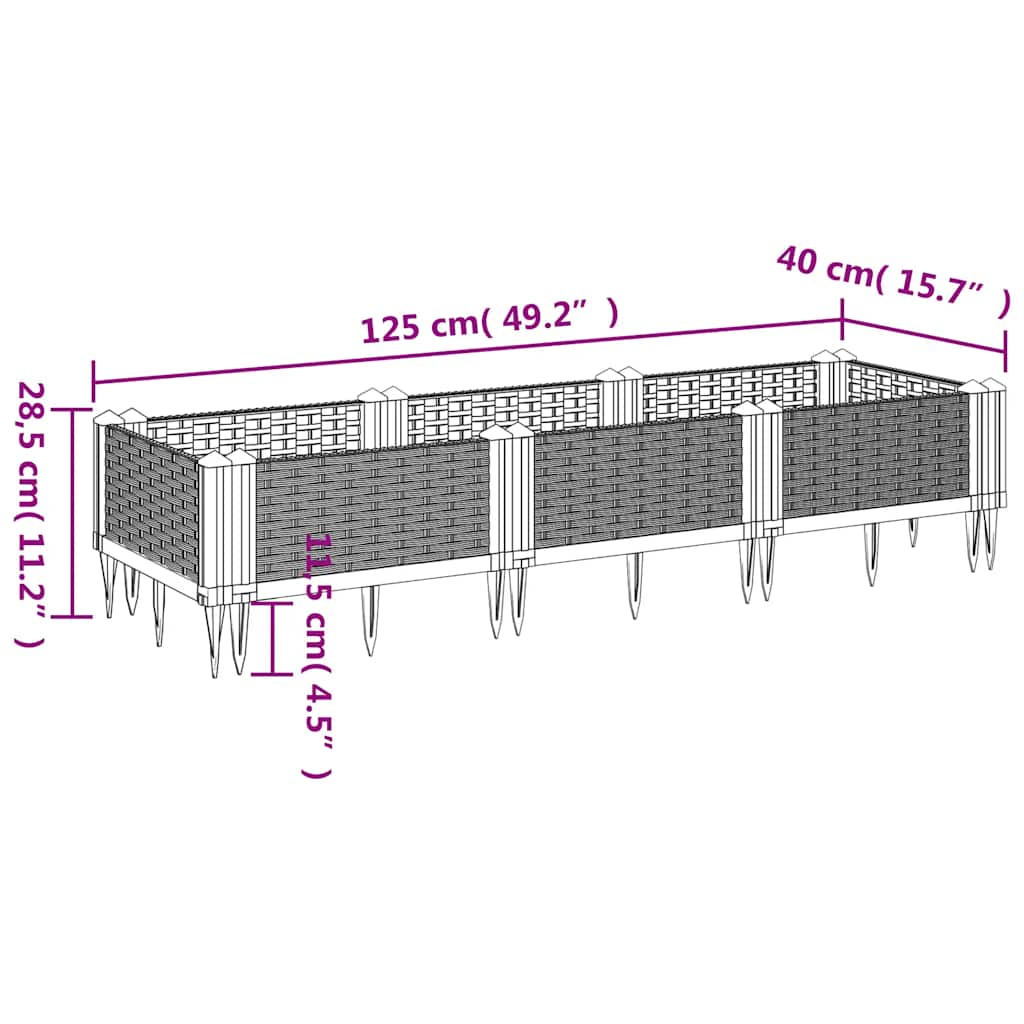 Fioriera Giardino con Picchetti Grigio Blu 125x40x28,5 cm PP