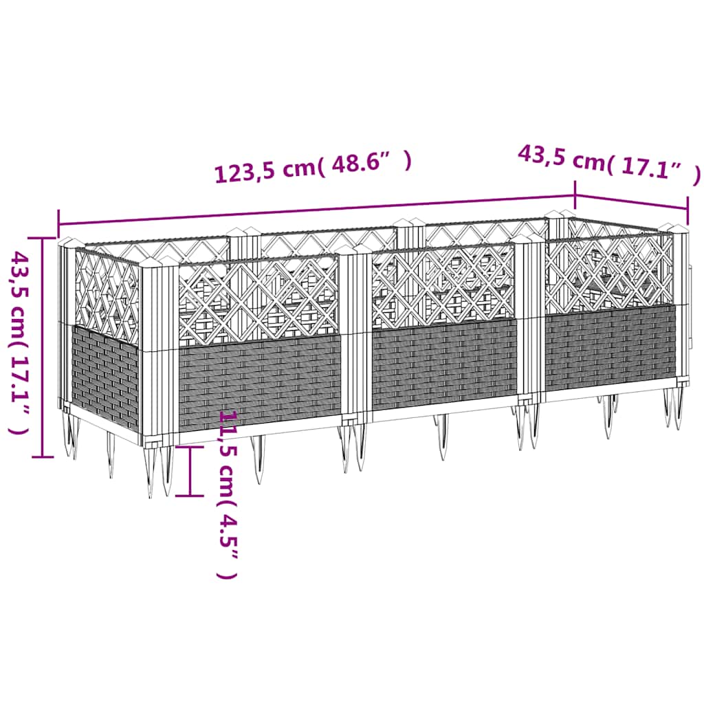 Fioriera Giardino Picchetti Grigio Blu 123,5x43,5x43,5 cm PP