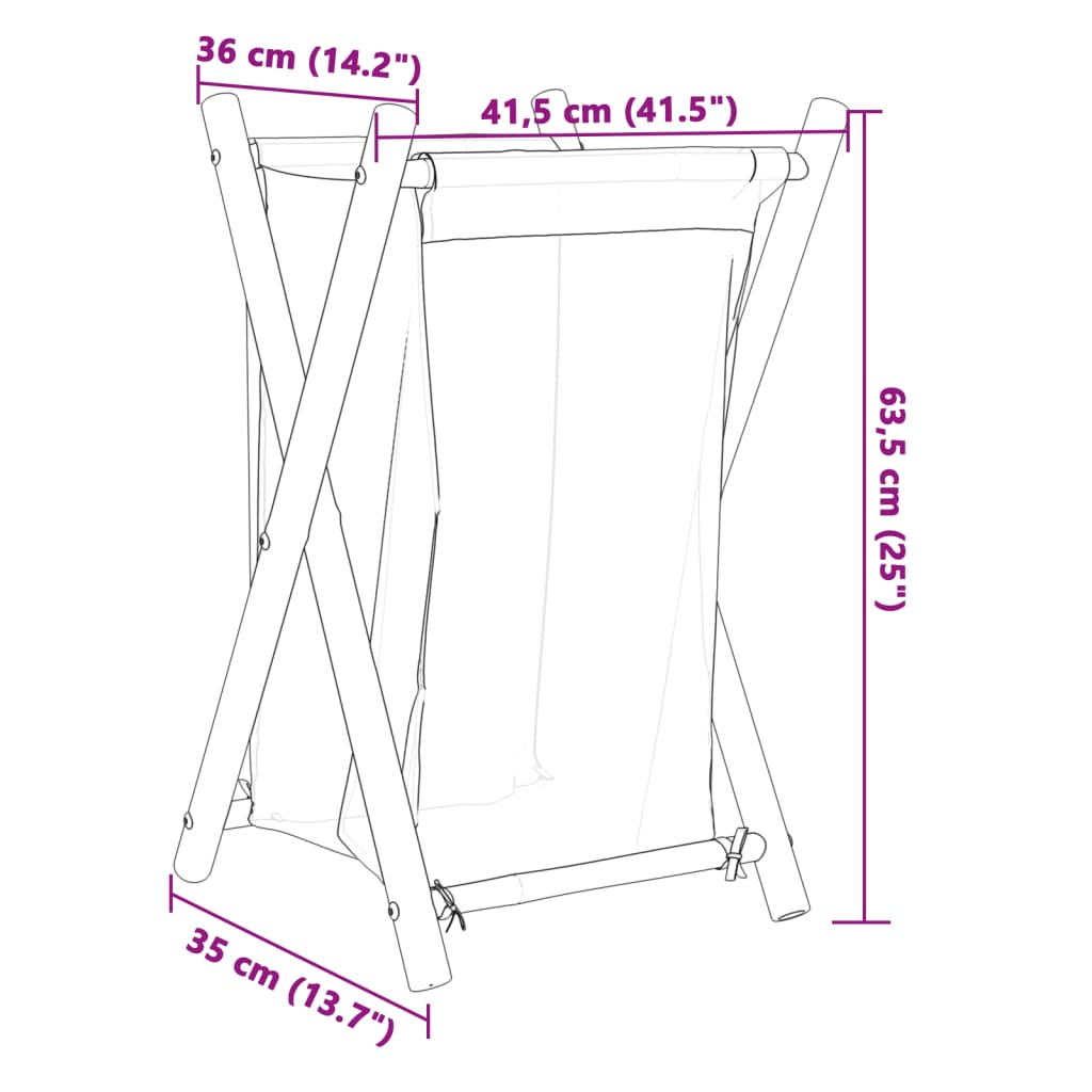 Cesto per Biancheria Bianco Crema 41,5x36x63,5 cm in Bambù