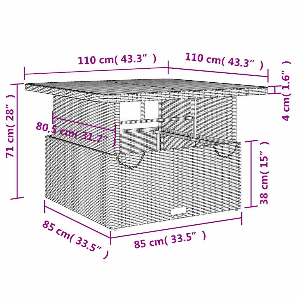 Tavolo Giardino Grigio 110x110x71cm Polyrattan Legno di Acacia
