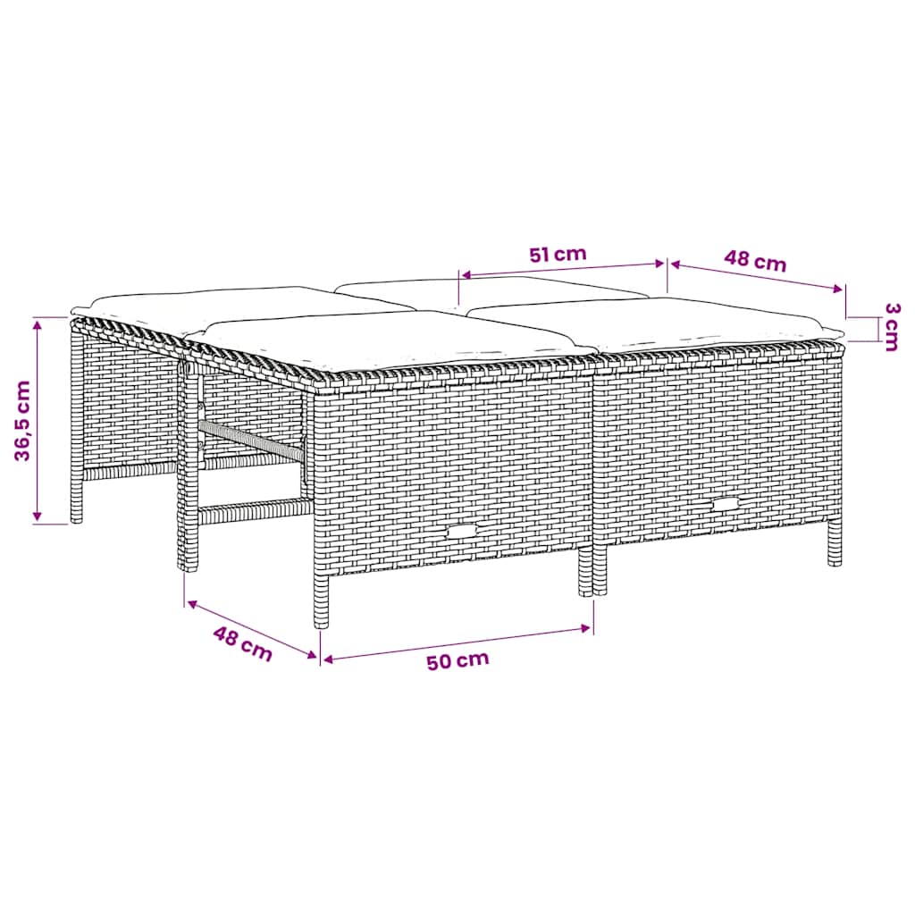Sgabelli da Giardino con Cuscini 4 pz Neri in Polyrattan