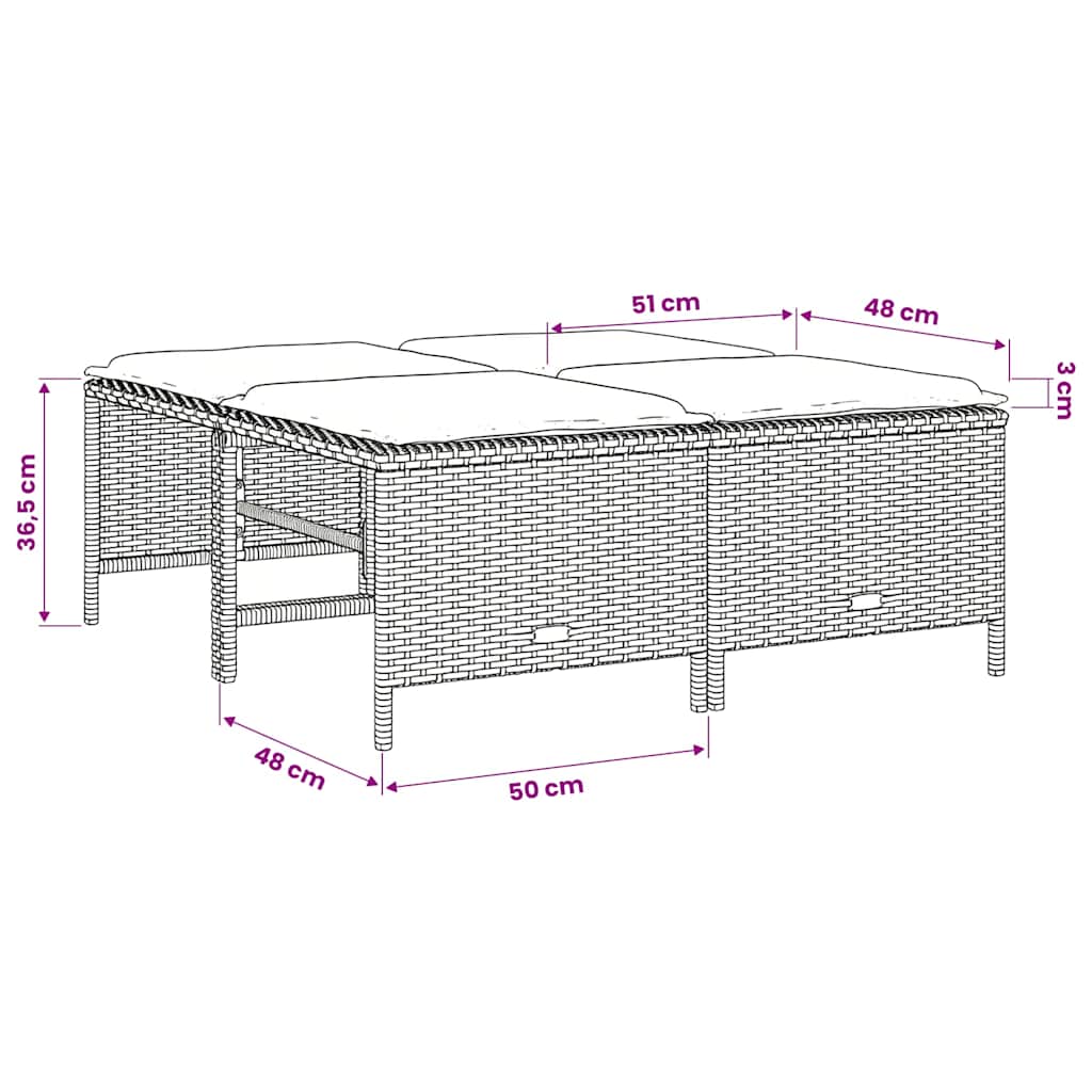 Sgabelli da Giardino con Cuscini 4 pz Grigi in Polyrattan