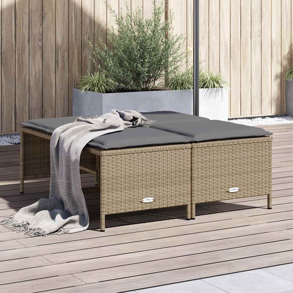 Sgabelli da Giardino con Cuscini 4 pz Beige in Polyrattan