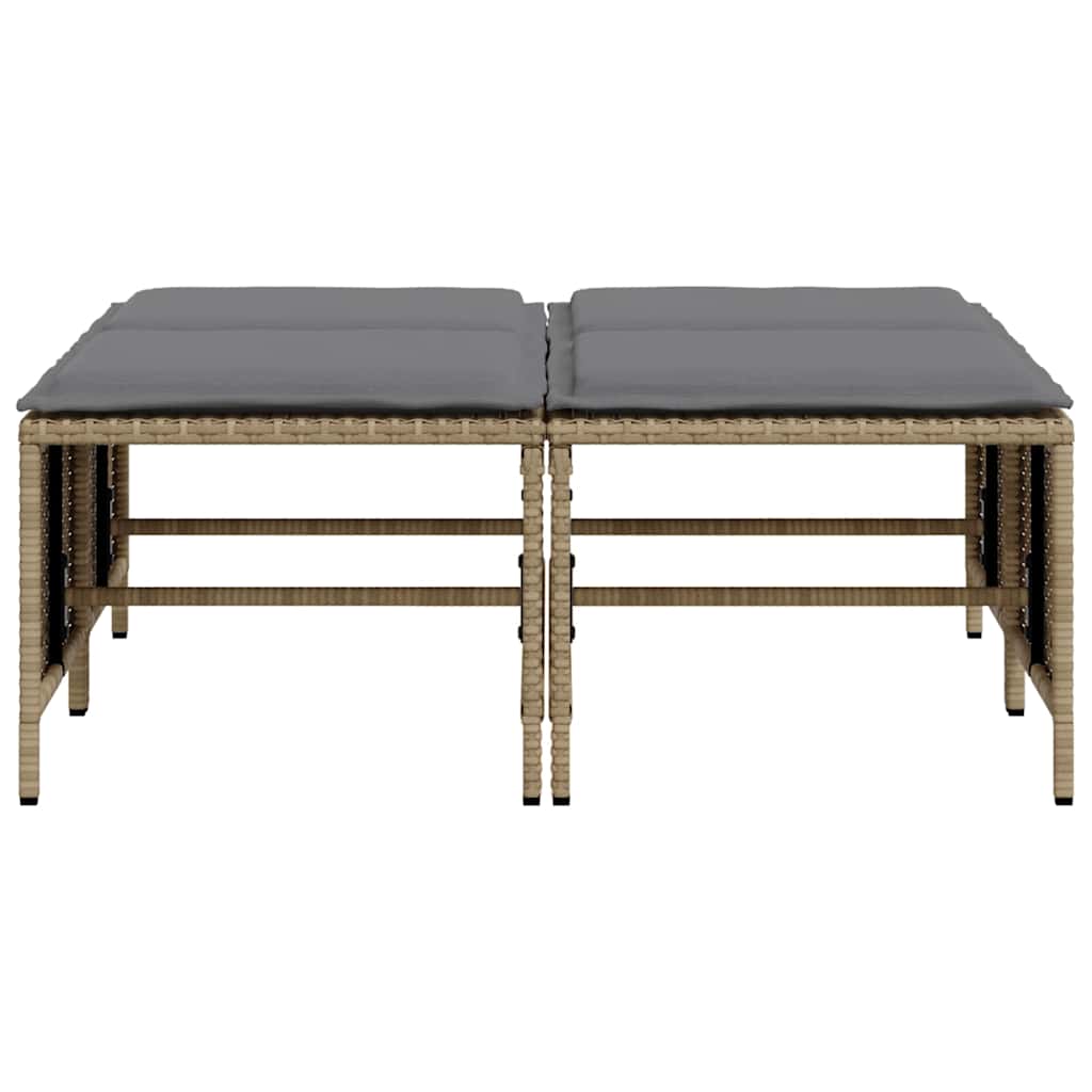 Sgabelli da Giardino con Cuscini 4 pz Beige in Polyrattan