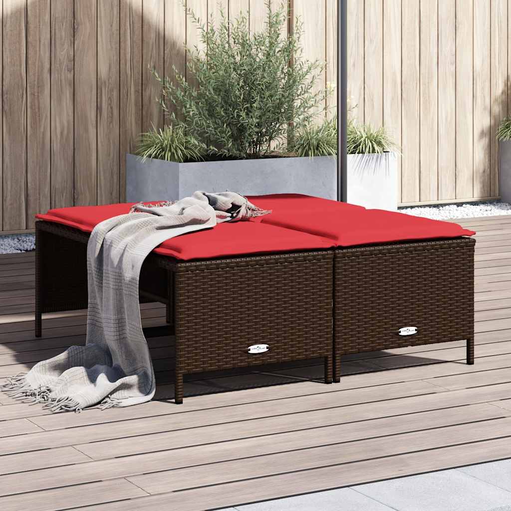 Sgabelli da giardino con Cuscini 4 pz in Polyrattan Marrone