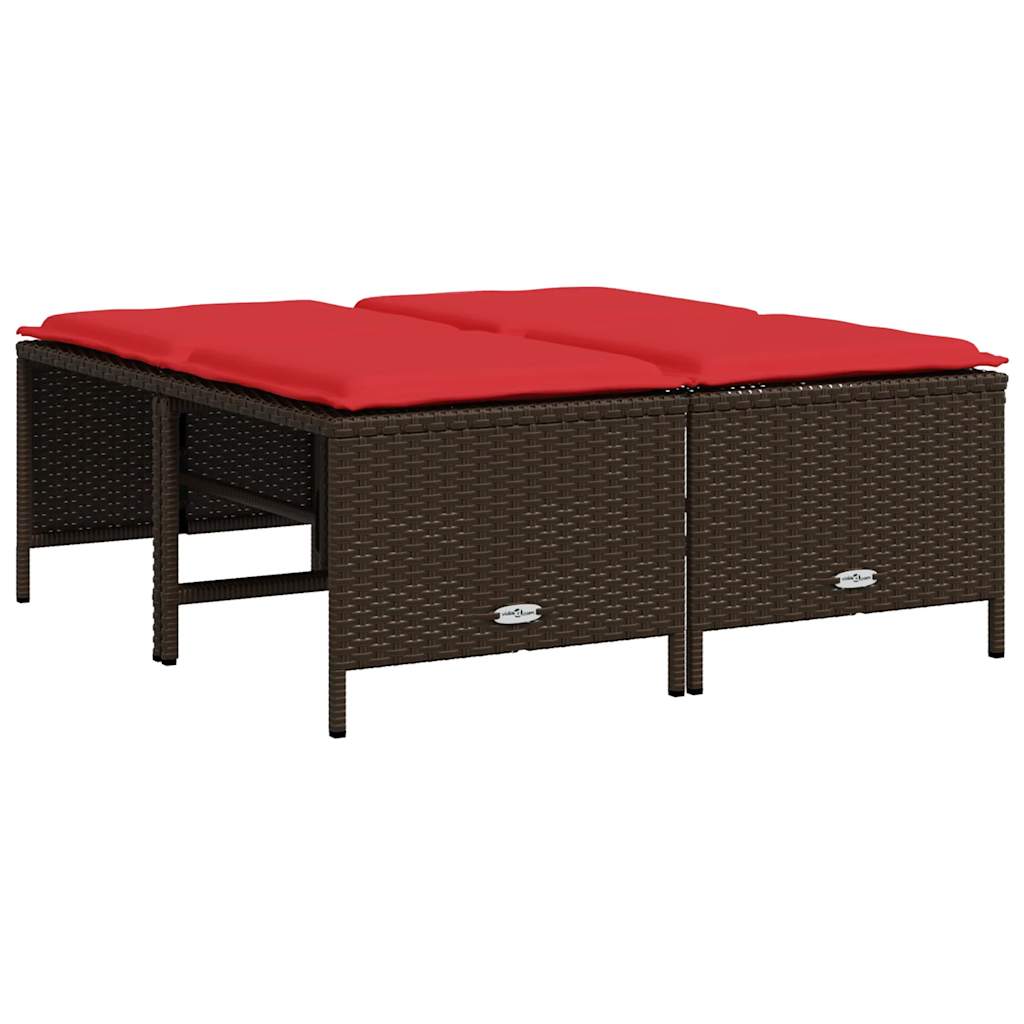 Sgabelli da giardino con Cuscini 4 pz in Polyrattan Marrone