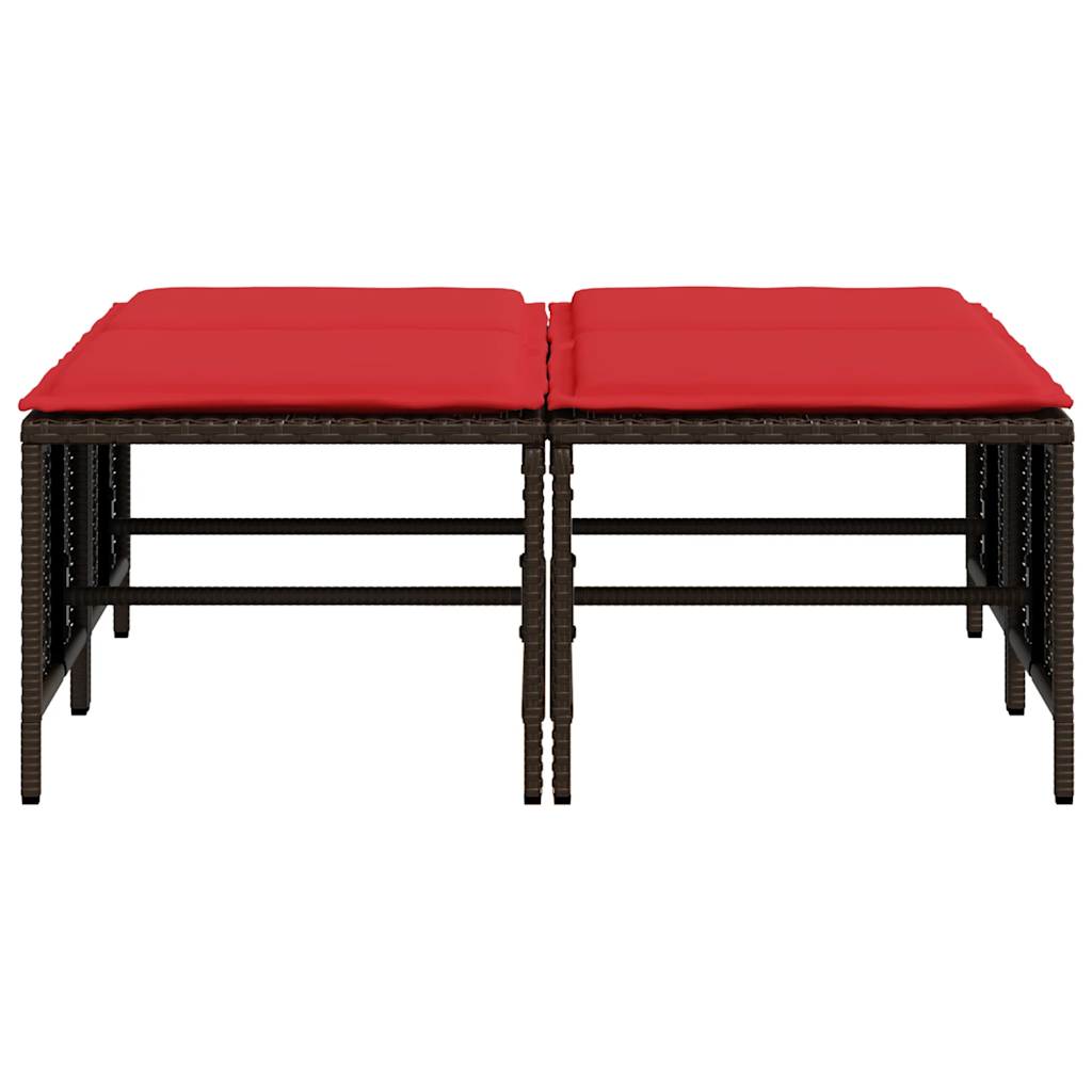 Sgabelli da giardino con Cuscini 4 pz in Polyrattan Marrone
