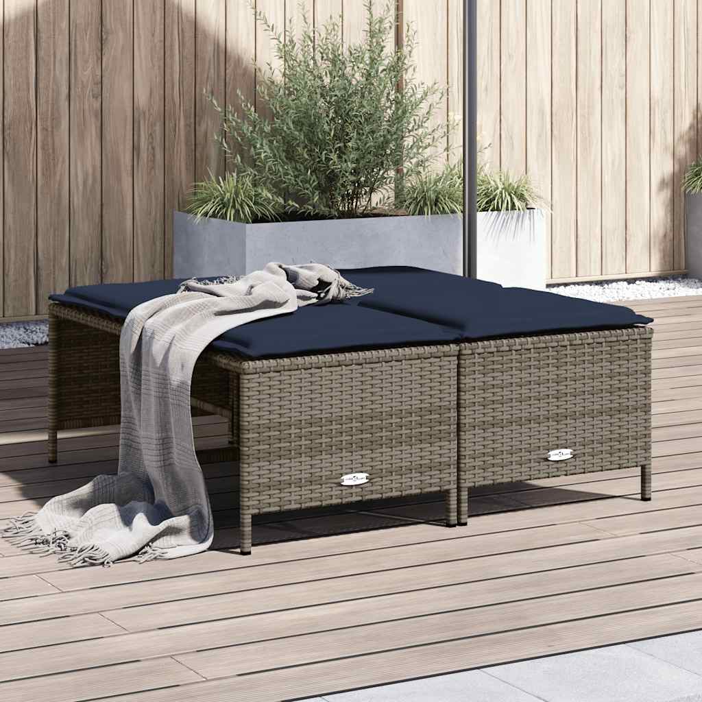 Sgabelli da giardino con Cuscini 4 pz in Polyrattan Grigio