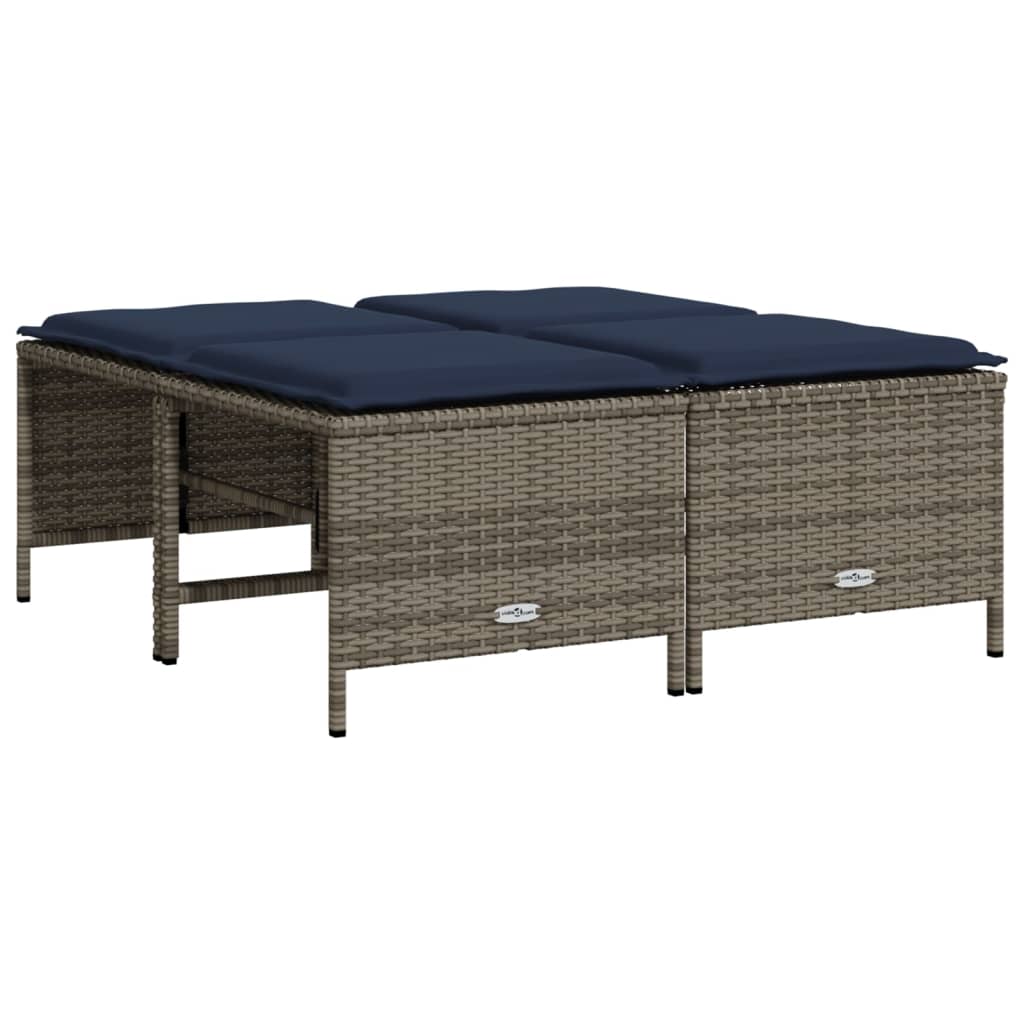 Sgabelli da giardino con Cuscini 4 pz in Polyrattan Grigio